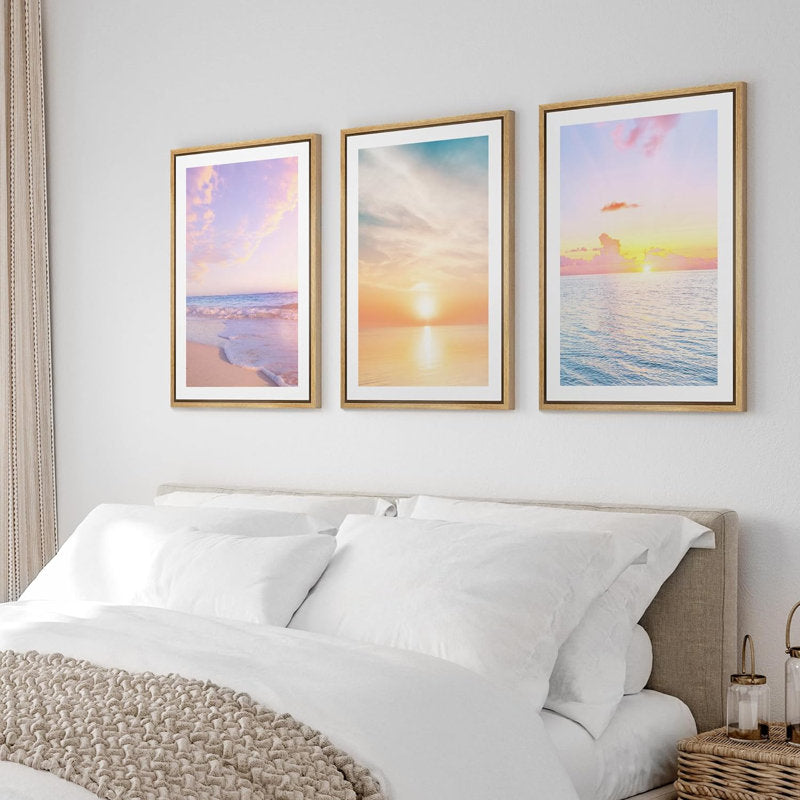 Tranquil Coastal Sunrise Oil Painting Set - Serene Beach and Ocean Waves