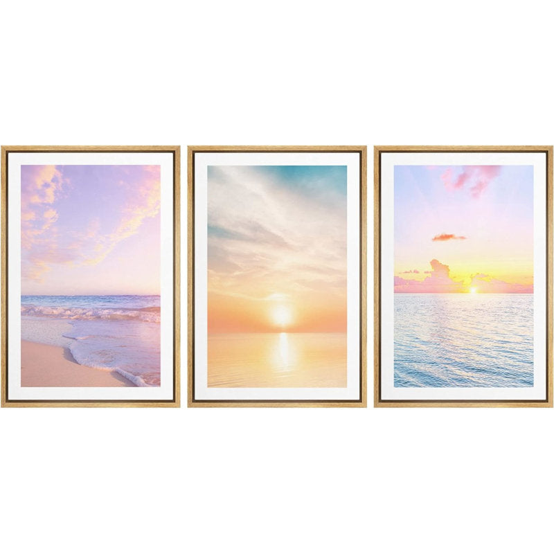 Tranquil Coastal Sunrise Oil Painting Set - Serene Beach and Ocean Waves