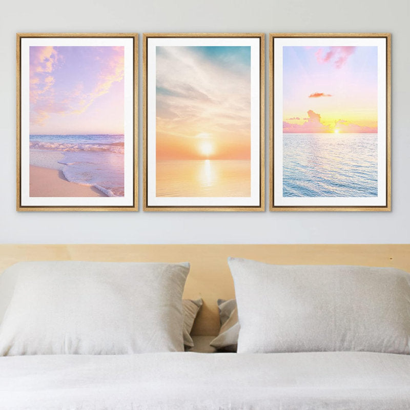 Tranquil Coastal Sunrise Oil Painting Set - Serene Beach and Ocean Waves