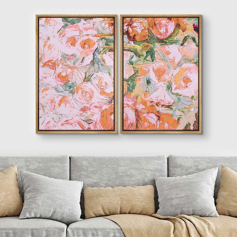 Vibrant Floral Oil Painting Duo with Colorful Brushstrokes and Pastel Hues