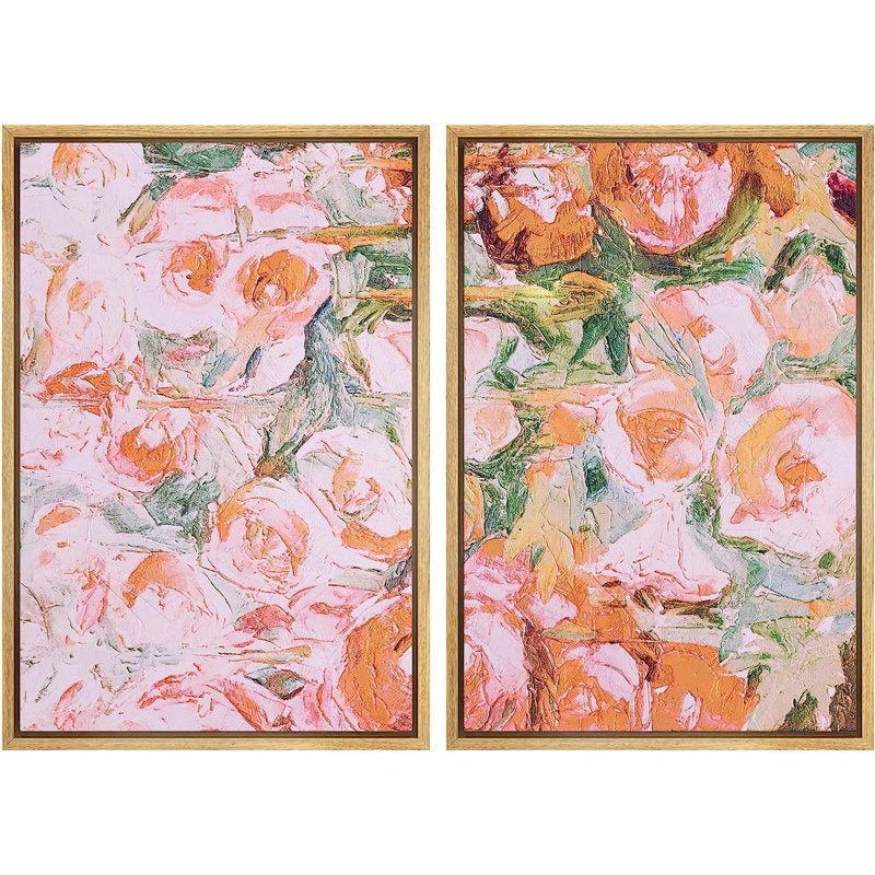 Vibrant Floral Oil Painting Duo with Colorful Brushstrokes and Pastel Hues