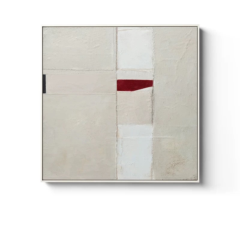 Abstract Oil Painting with Red Accent and Soft Neutral Tones for Modern Decor