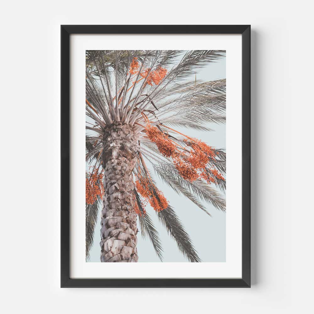 Vibrant Palm Tree Oil Painting with Orange Blossoms, Coastal Home Décor Art
