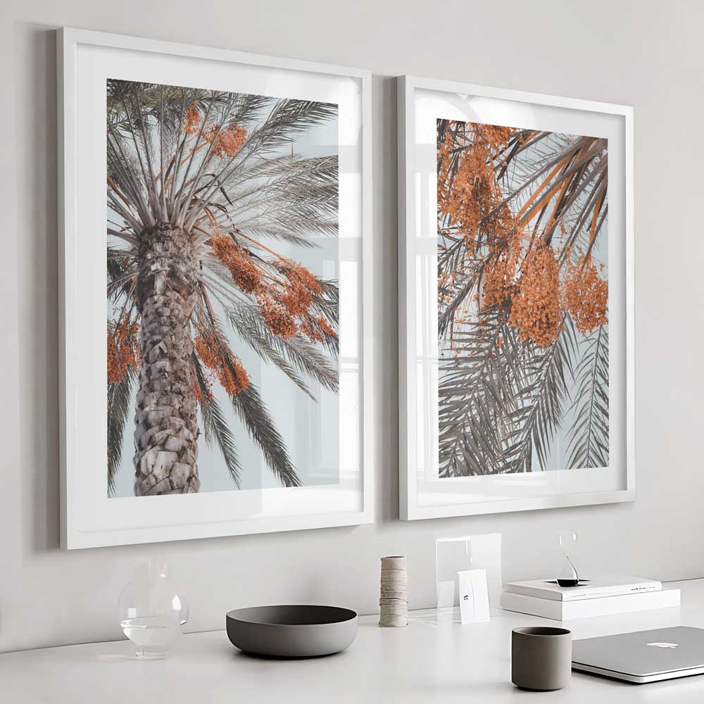 Vibrant Palm Tree Oil Painting with Orange Blossoms, Coastal Home Décor Art