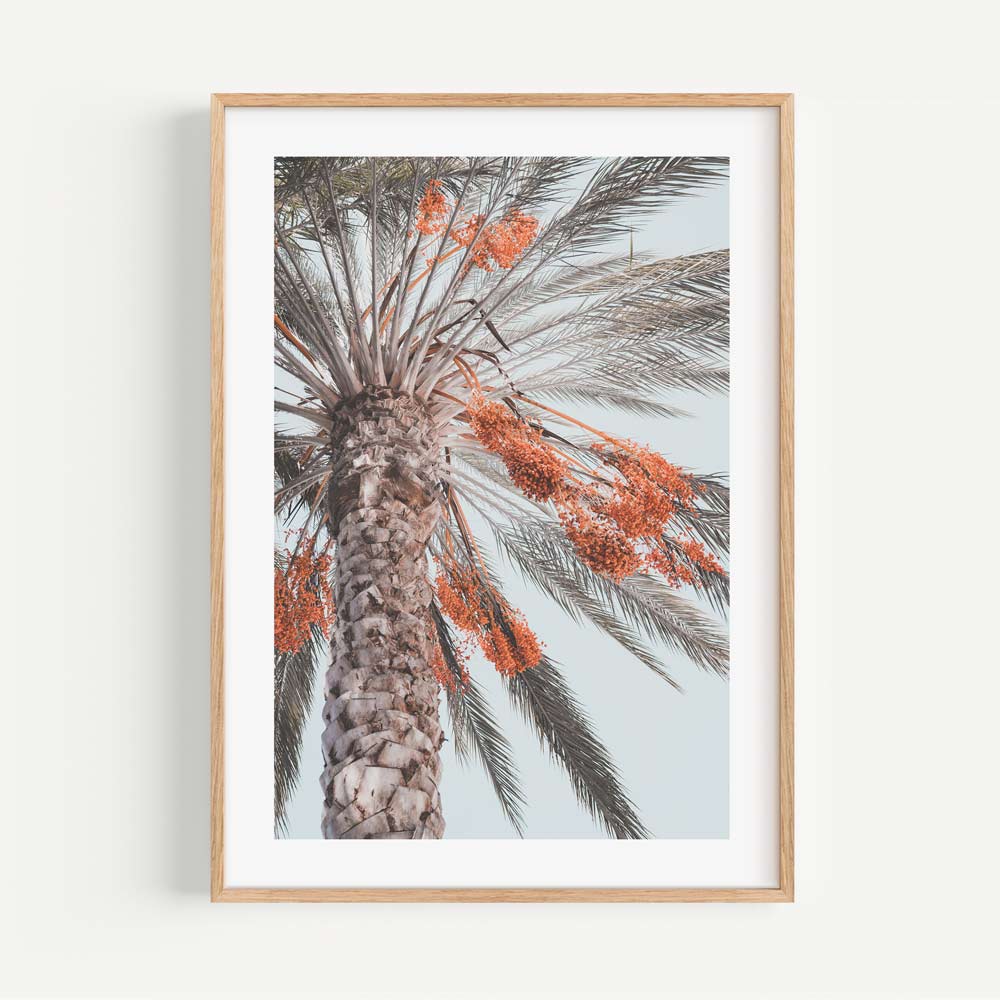 Vibrant Palm Tree Oil Painting with Orange Blossoms, Coastal Home Décor Art