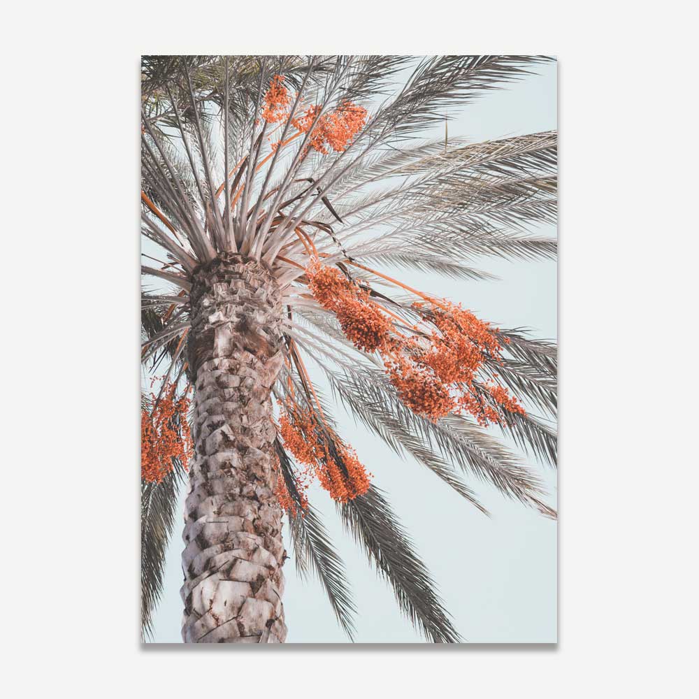 Vibrant Palm Tree Oil Painting with Orange Blossoms, Coastal Home Décor Art