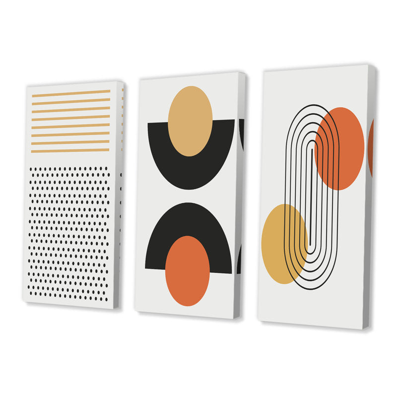 Vintage Retro Oil Painting Set in Mid-Century Modern Geometric Designs