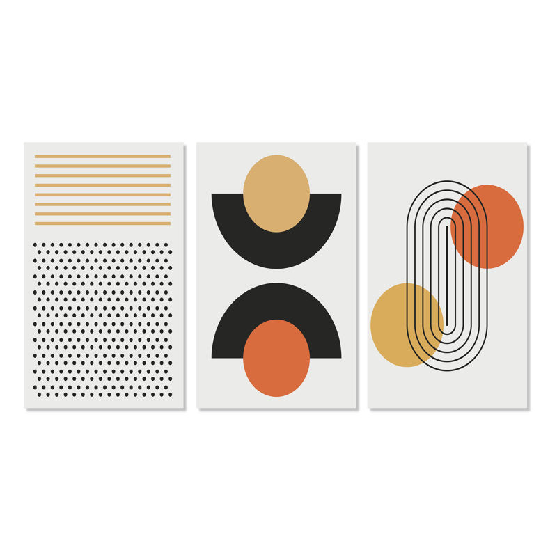 Vintage Retro Oil Painting Set in Mid-Century Modern Geometric Designs