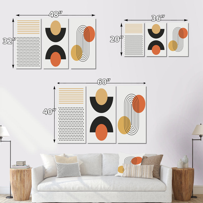 Vintage Retro Oil Painting Set in Mid-Century Modern Geometric Designs