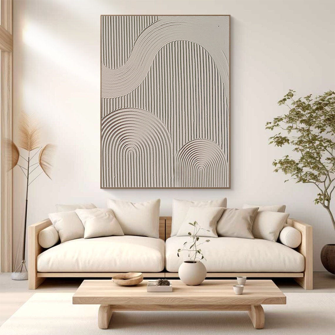 Minimalist Geometric Textured Canvas Art - Neutral Tones for Elegant Home Decor