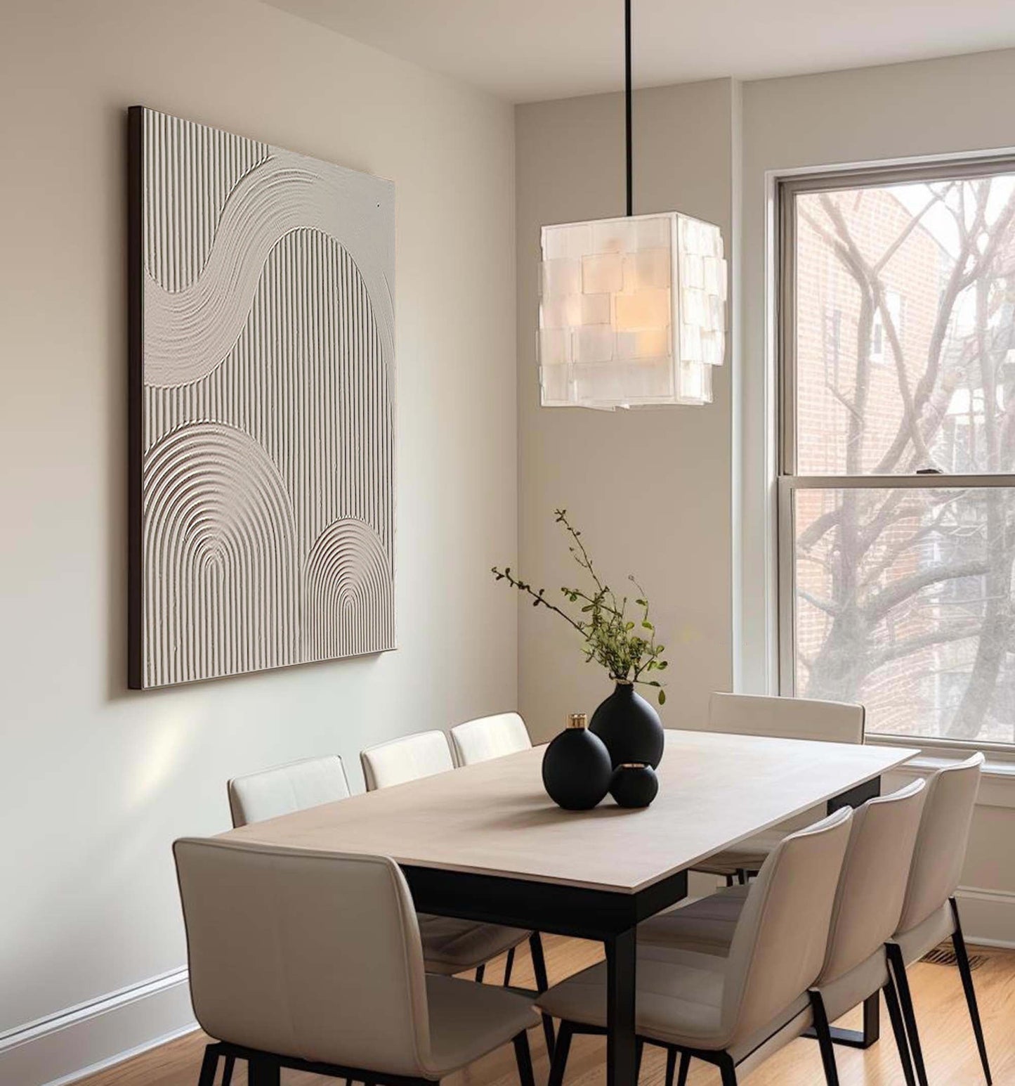 Minimalist Geometric Textured Canvas Art - Neutral Tones for Elegant Home Decor