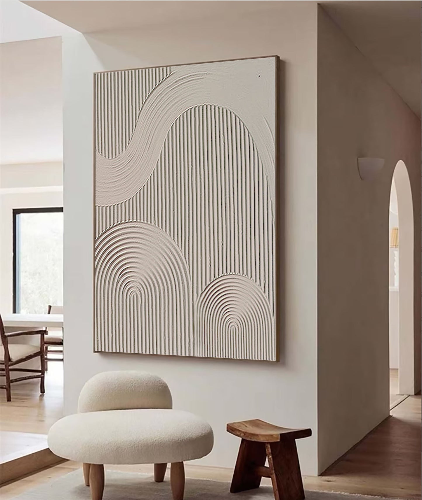 Minimalist Geometric Textured Canvas Art - Neutral Tones for Elegant Home Decor