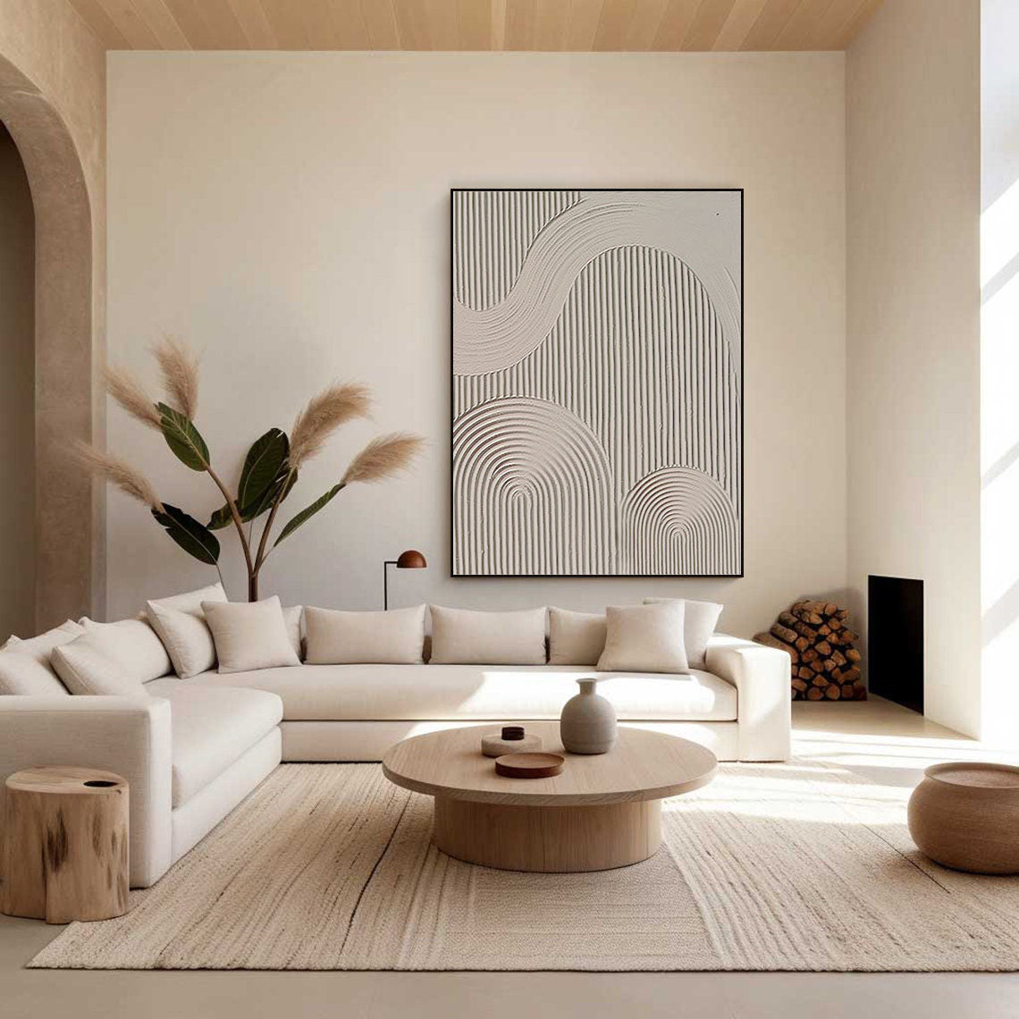 Minimalist Geometric Textured Canvas Art - Neutral Tones for Elegant Home Decor