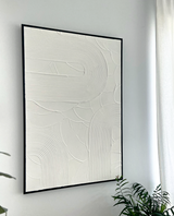 Abstract White Textured Oil Painting in Elegant Black Frame