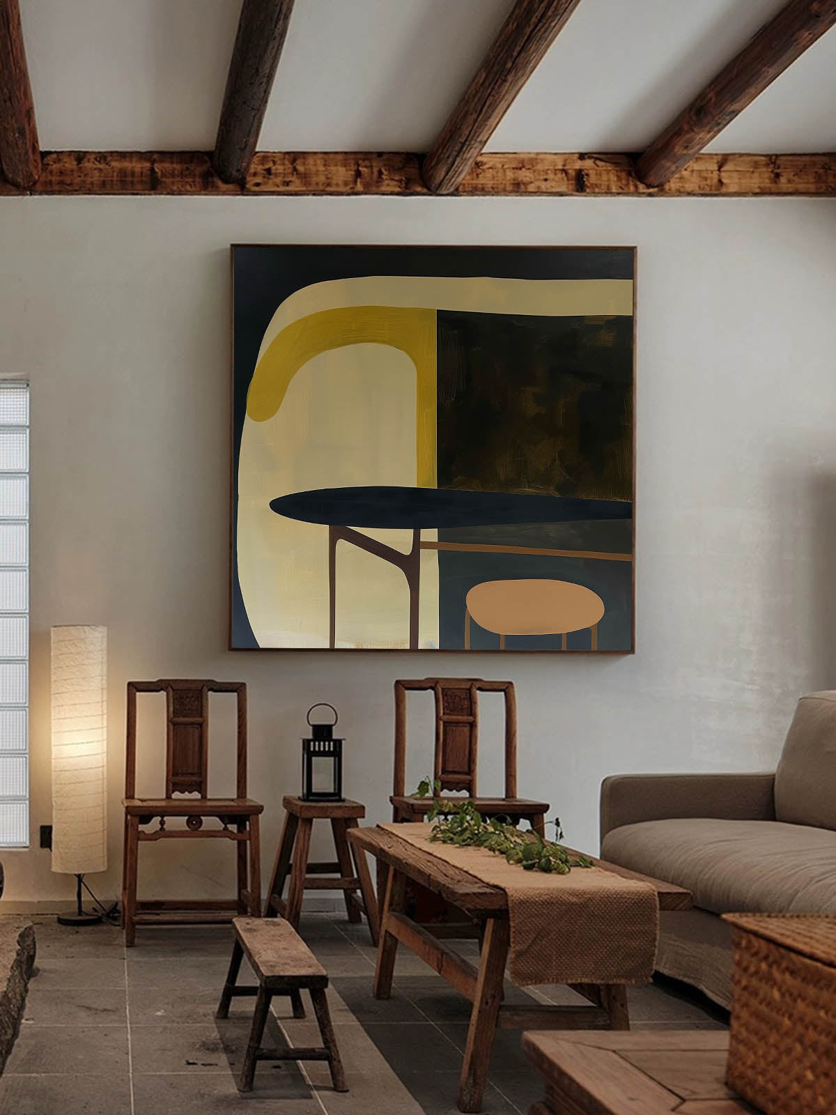 Contemporary Vintage Abstract Oil Painting for Modern Home Decor