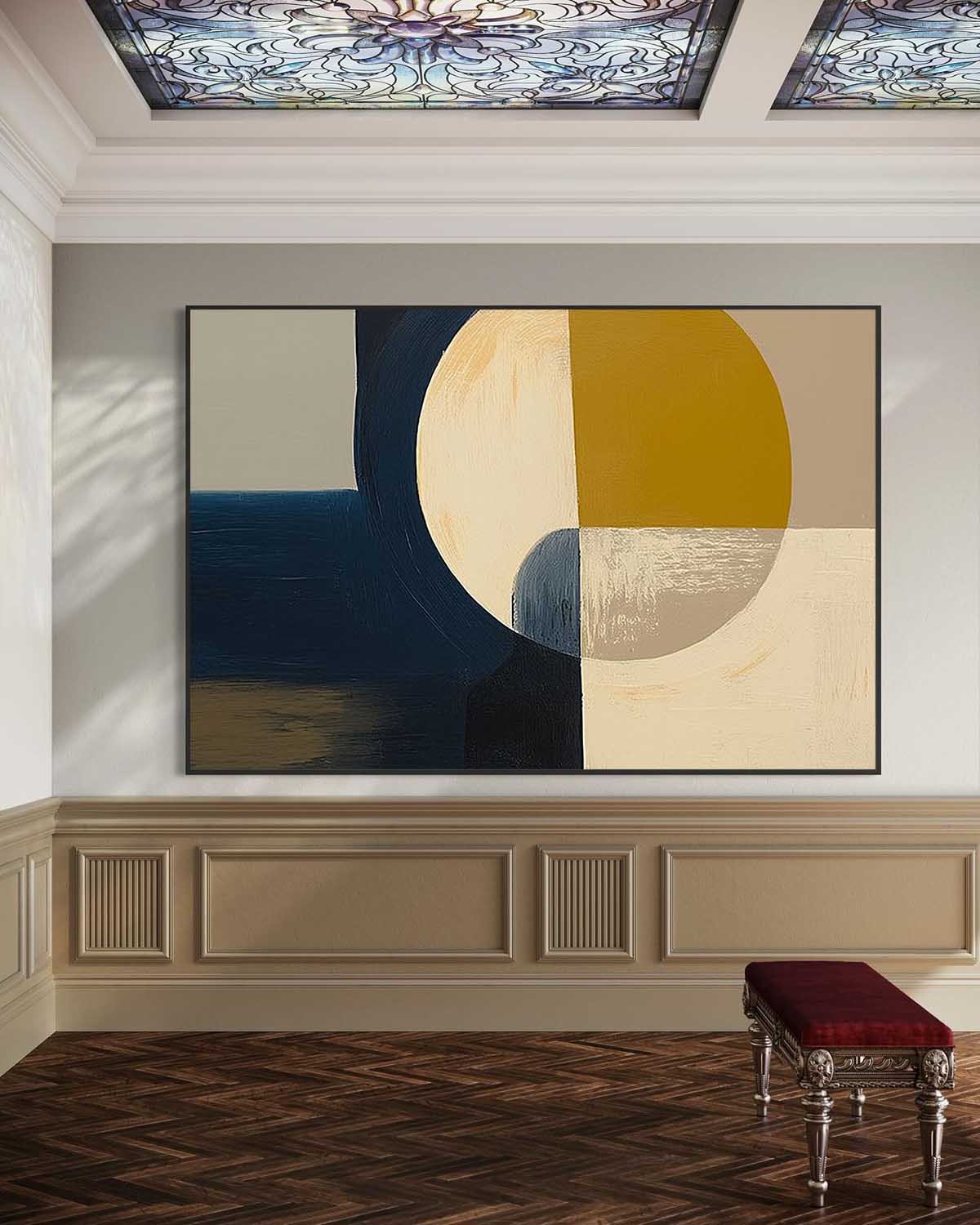Modern Abstract Geometric Oil Painting in Bold Colors for Contemporary Decor