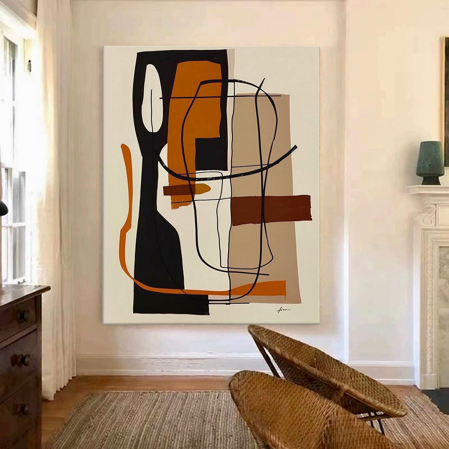Contemporary Vintage Abstract Oil Painting for Modern Home Decor
