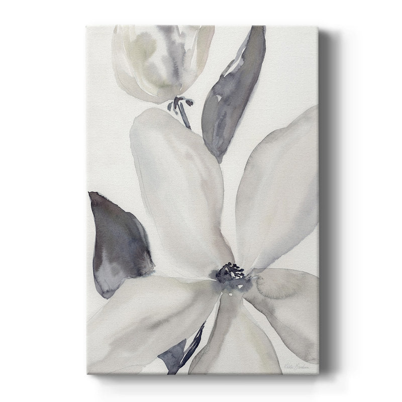 Serene Floral Oil Painting - Elegant Daybreak Bloom in Soft Gray and White Tones