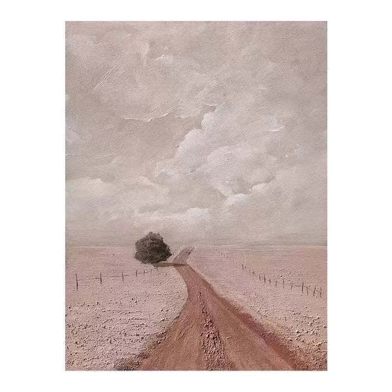 Pink Plains Peaceful Countryside Minimalist Scenic Oil Painting