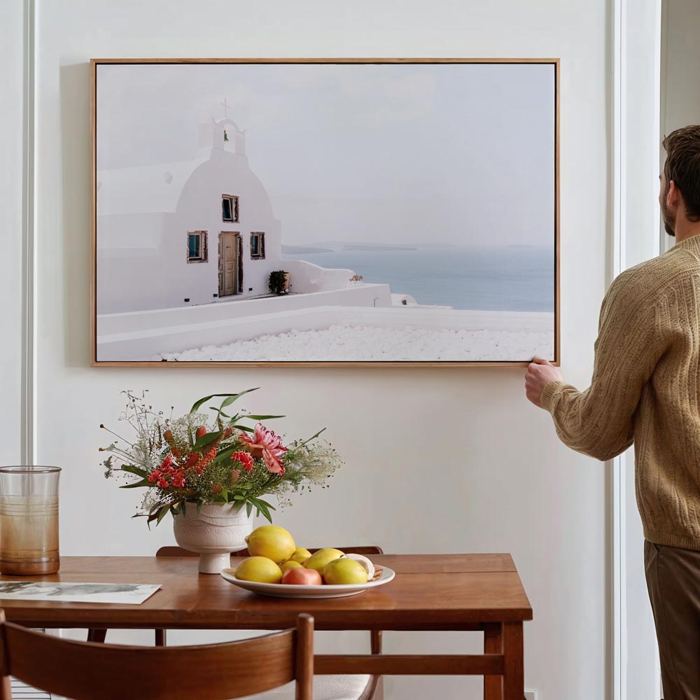Serene Seascape: Captivating White Church with Ocean View Oil Painting