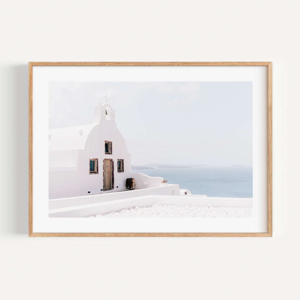 Serene Seascape: Captivating White Church with Ocean View Oil Painting