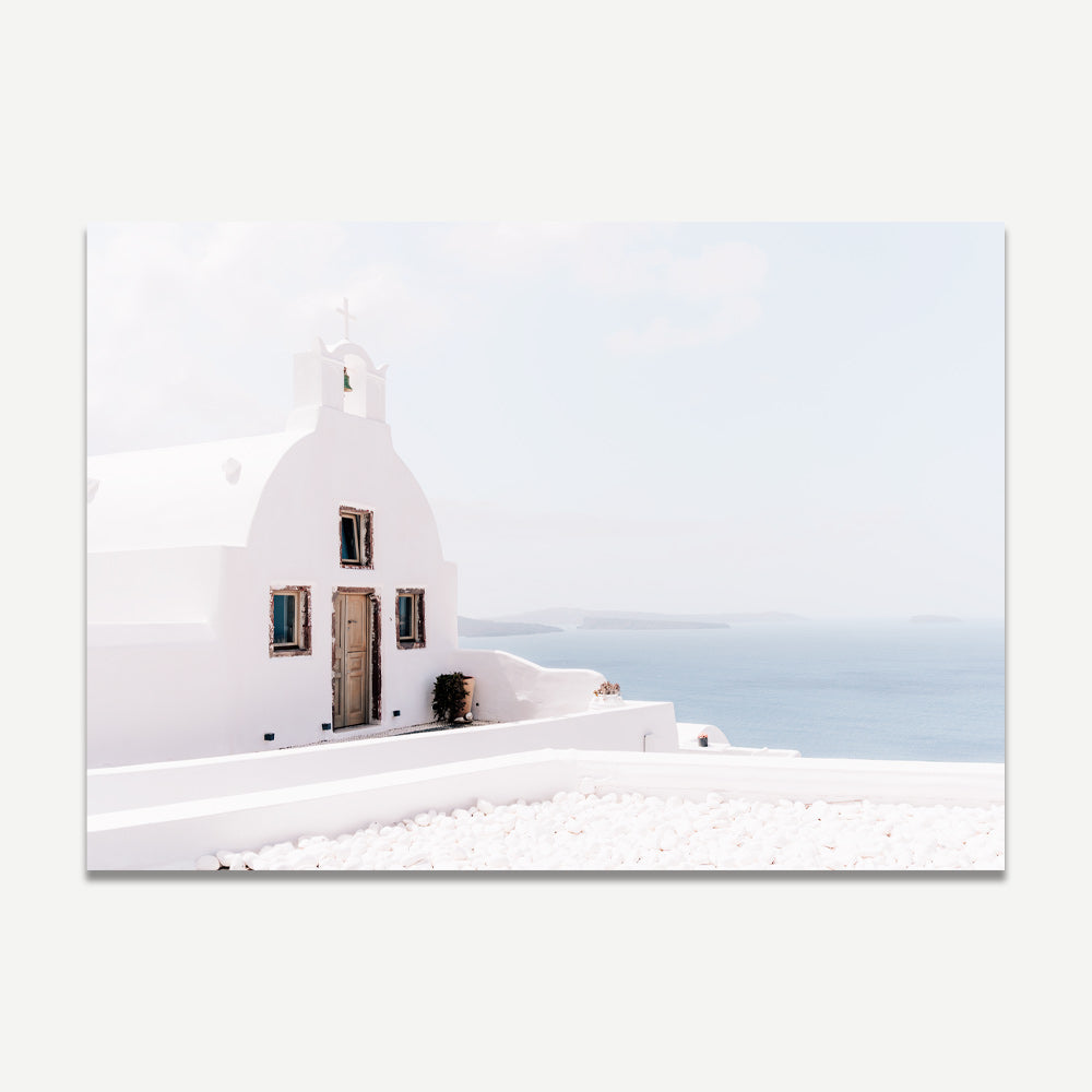Serene Seascape: Captivating White Church with Ocean View Oil Painting