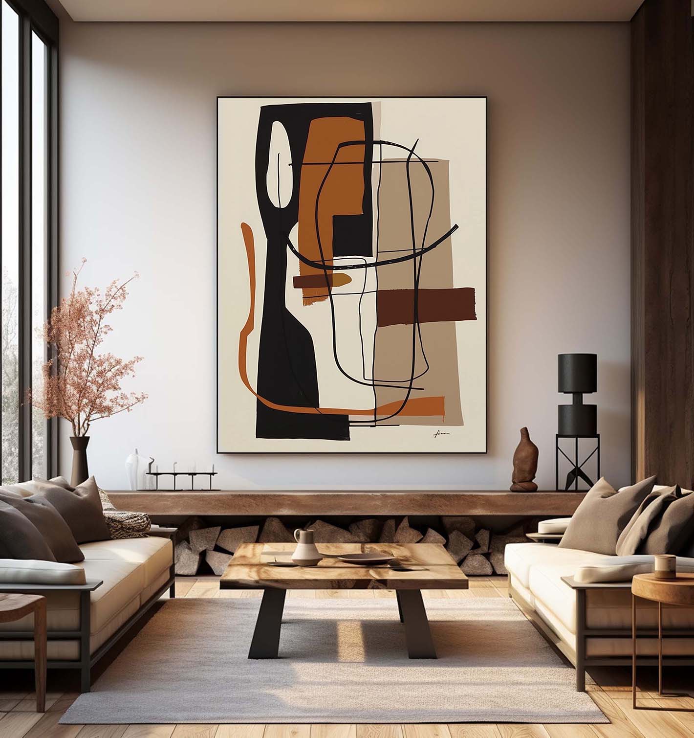 Contemporary Vintage Abstract Oil Painting for Modern Home Decor