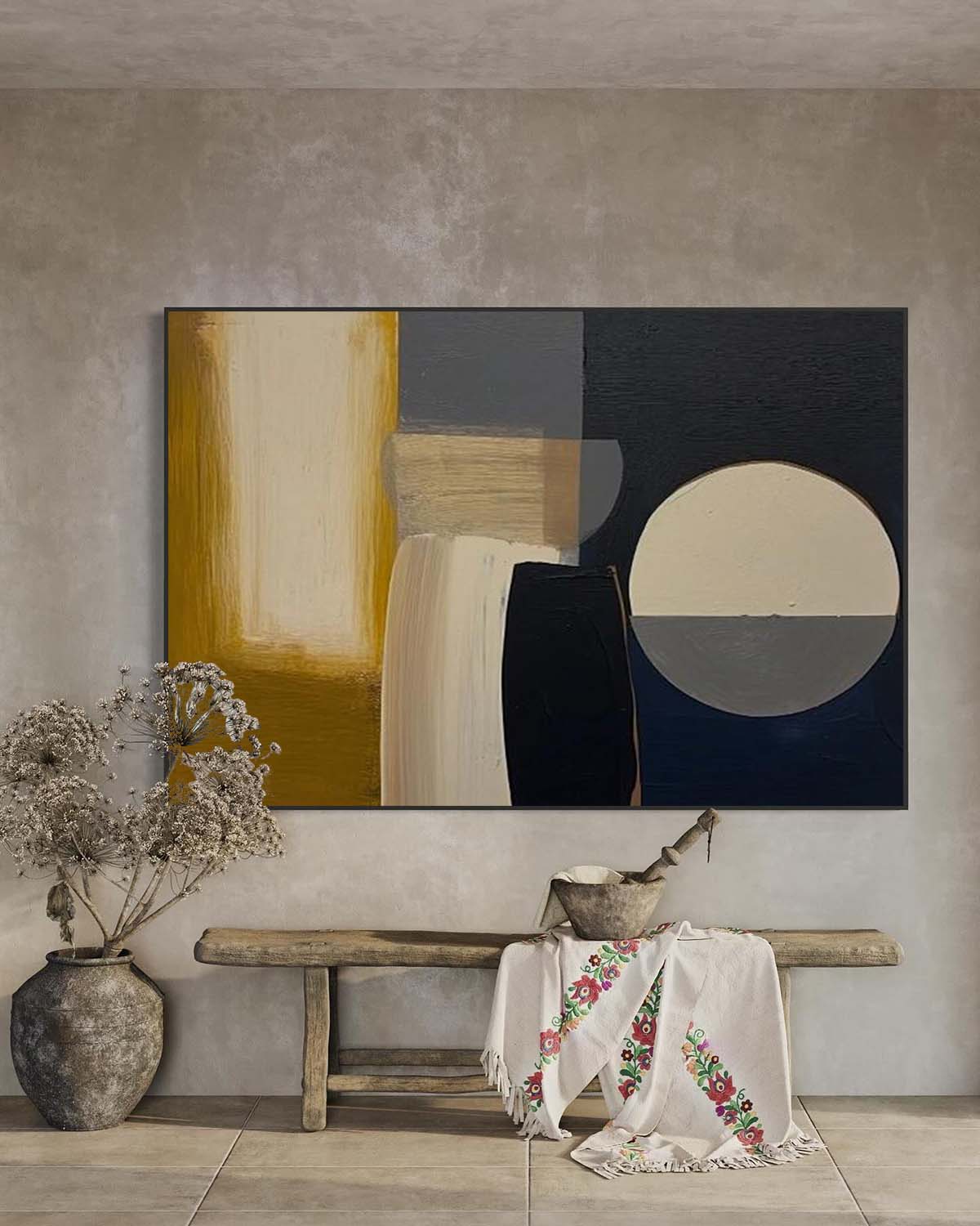 Modern Abstract Geometric Oil Painting for Artistic Home Décor