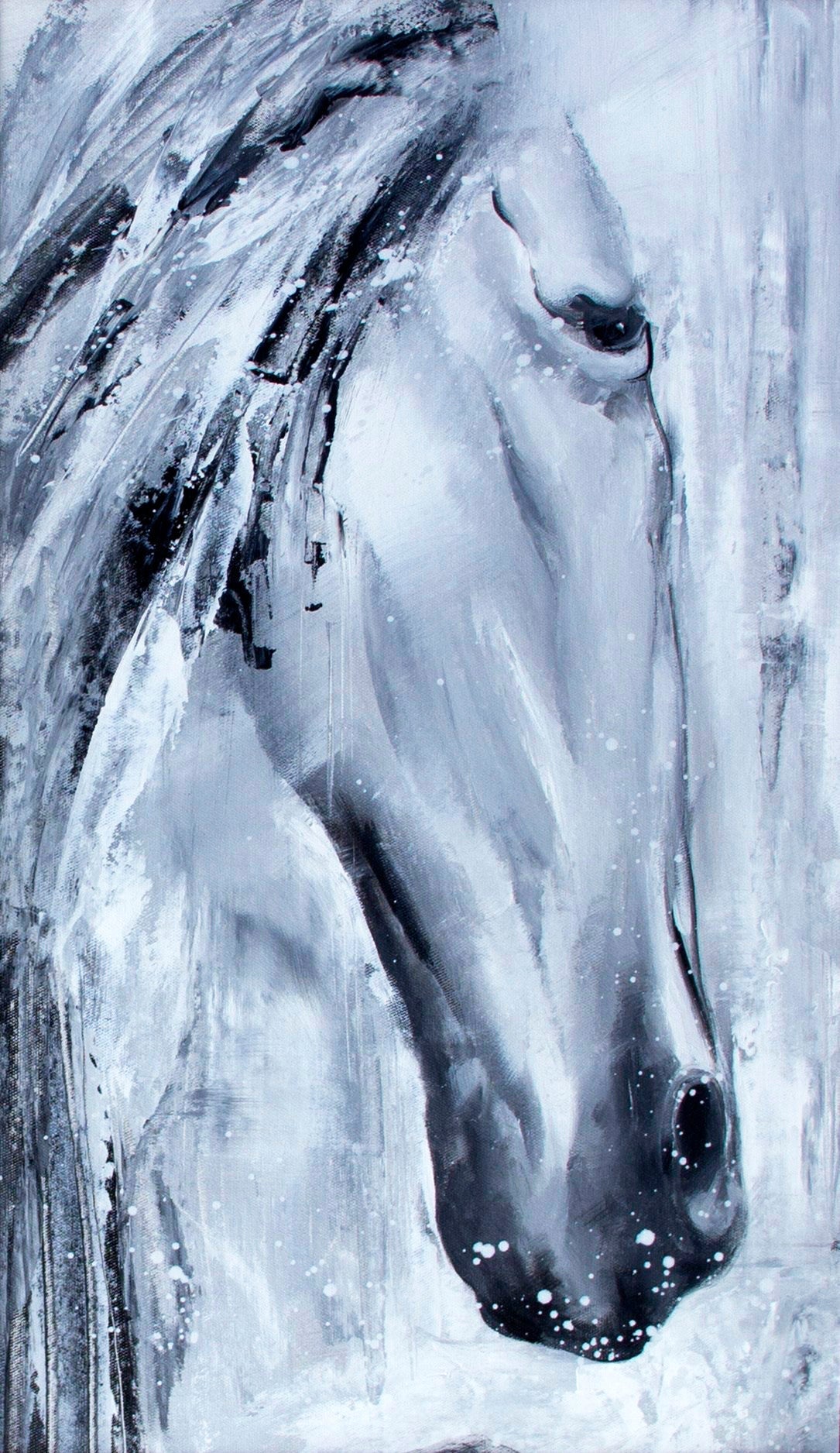 Majestic Grey Horse Oil Painting for Equine Art Lovers and Modern Decor