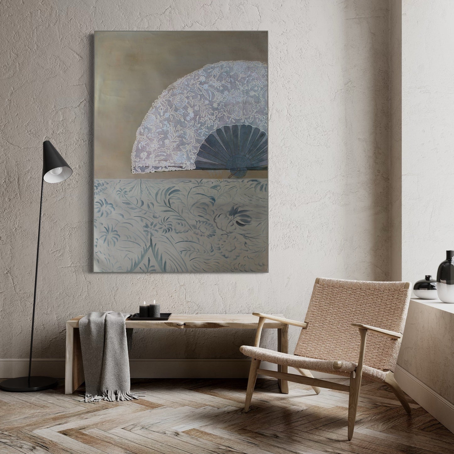 Elegant Lace Fan Oil Painting for Stylish Home Décor and Art Collectors