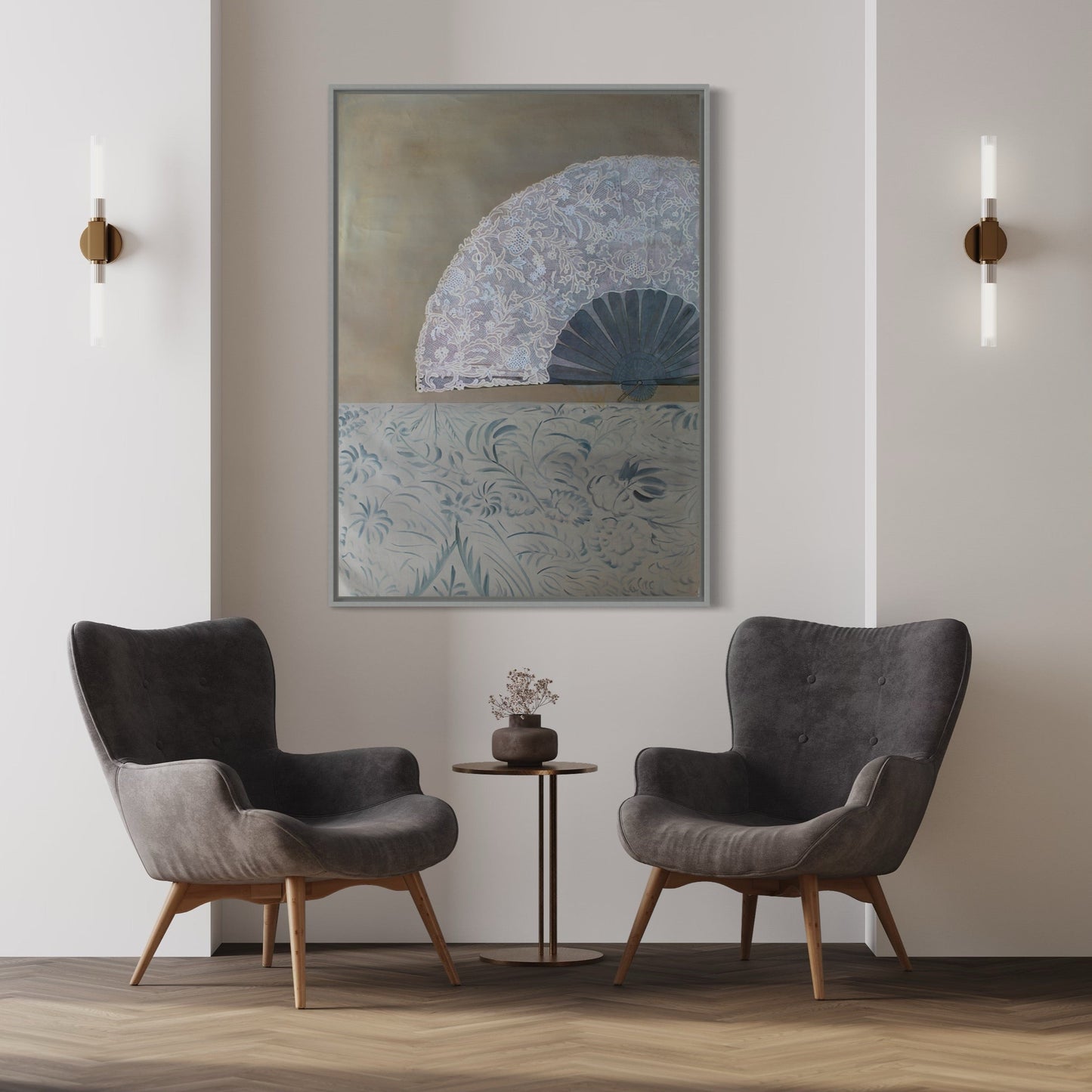 Elegant Lace Fan Oil Painting for Stylish Home Décor and Art Collectors