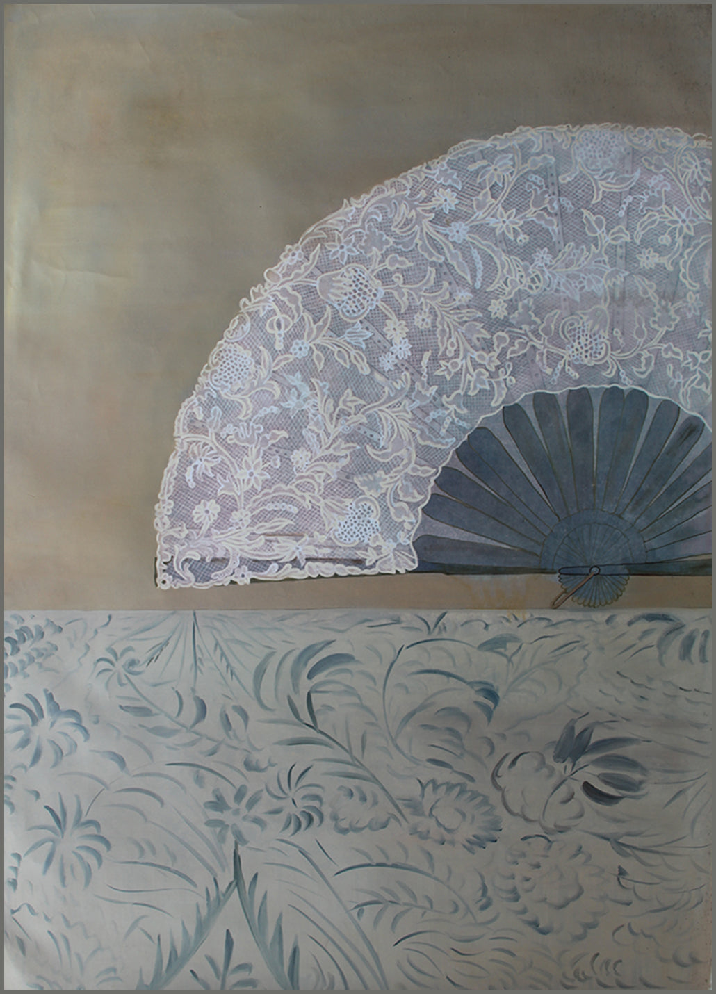 Elegant Lace Fan Oil Painting for Stylish Home Décor and Art Collectors