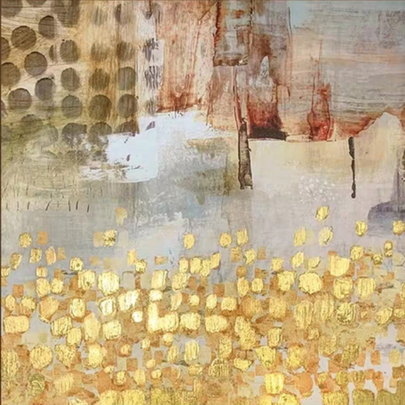 Golden Abundance: Contemporary Abstract Oil Painting for Elegant Home Decor