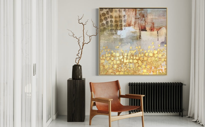 Golden Abundance: Contemporary Abstract Oil Painting for Elegant Home Decor