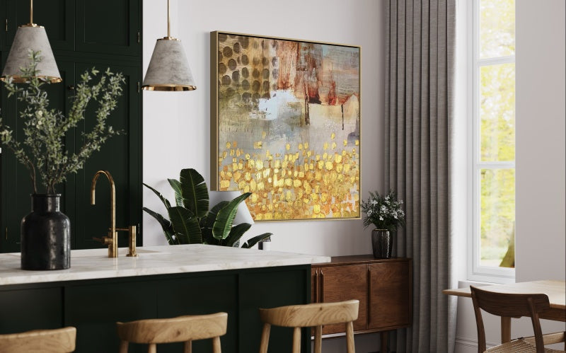 Golden Abundance: Contemporary Abstract Oil Painting for Elegant Home Decor