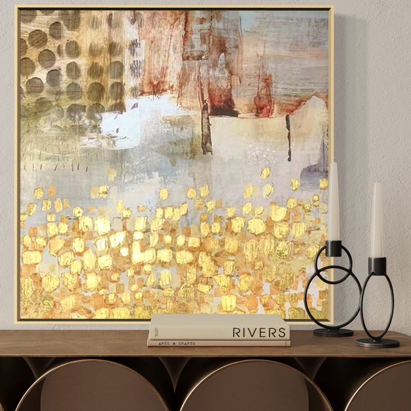 Golden Abundance: Contemporary Abstract Oil Painting for Elegant Home Decor