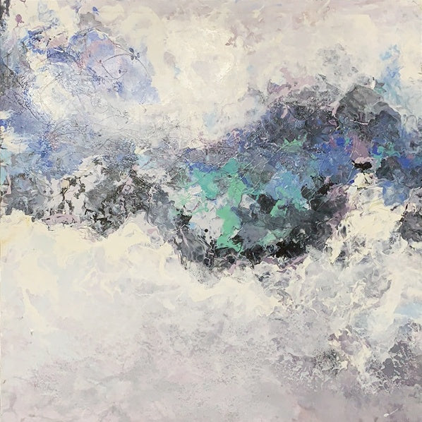 Serene Abstract Landscape Oil Painting in Soft Blues and Greens