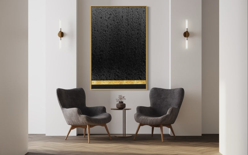 Elegant Black and Gold Abstract Oil Painting for Modern Home Decor