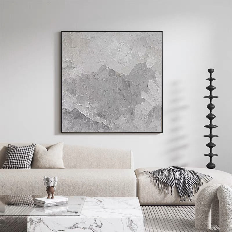 Serene Winter Landscape Oil Painting in Grayscale for Elegant Home Decor