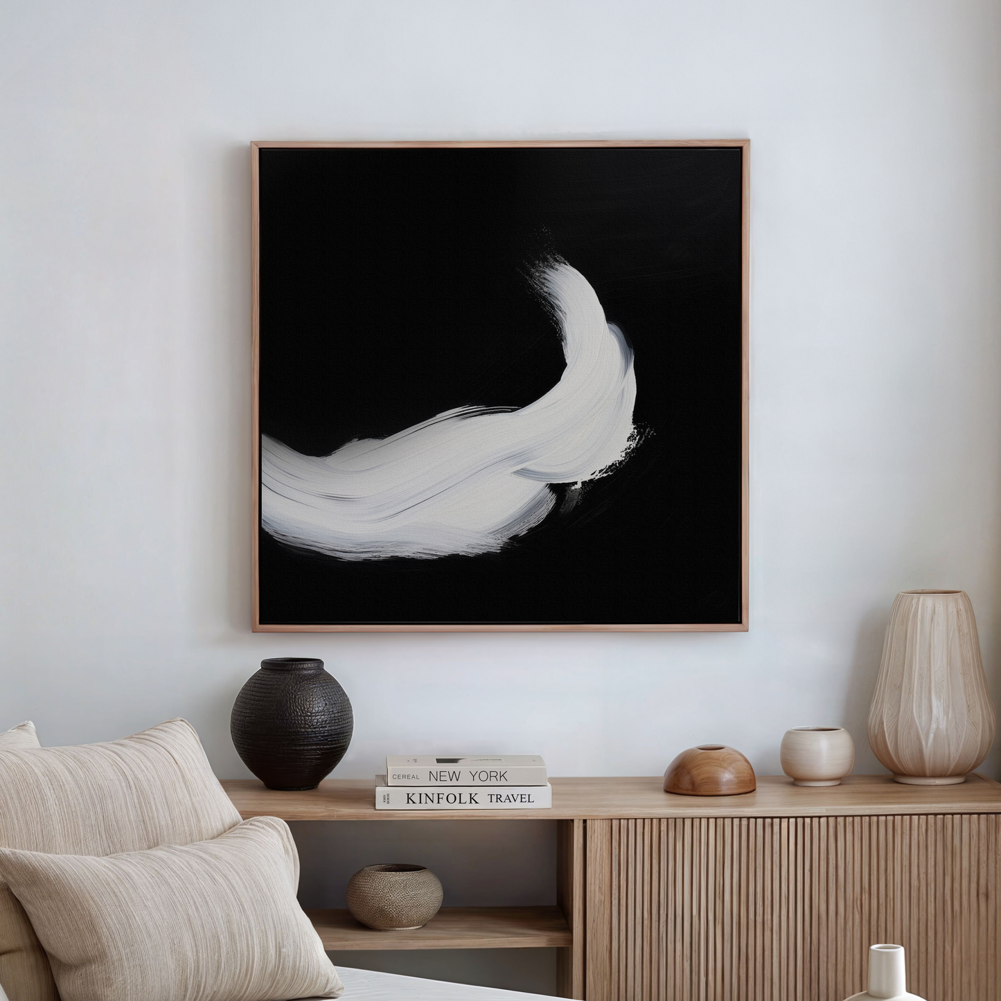 Contemporary Abstract Black and White Oil Painting for Modern Home Decor