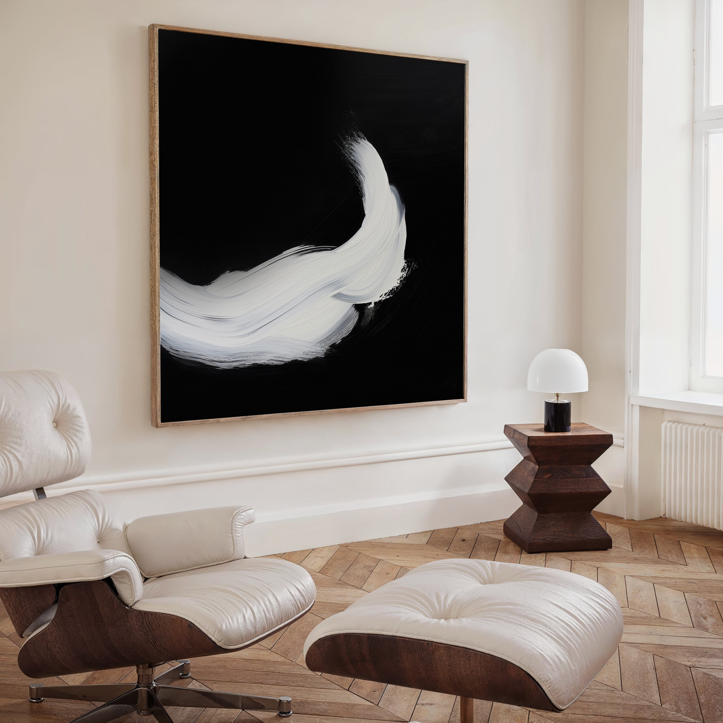 Contemporary Abstract Black and White Oil Painting for Modern Home Decor
