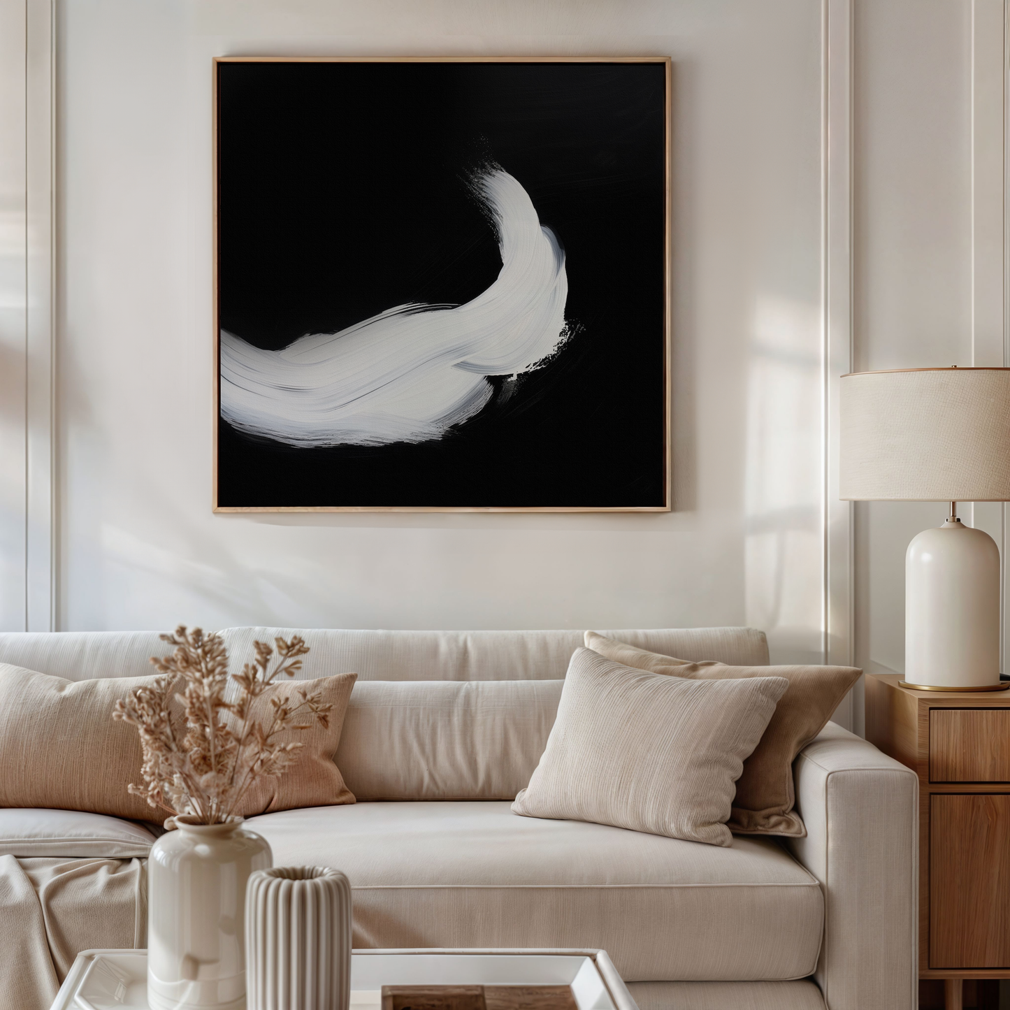 Contemporary Abstract Black and White Oil Painting for Modern Home Decor