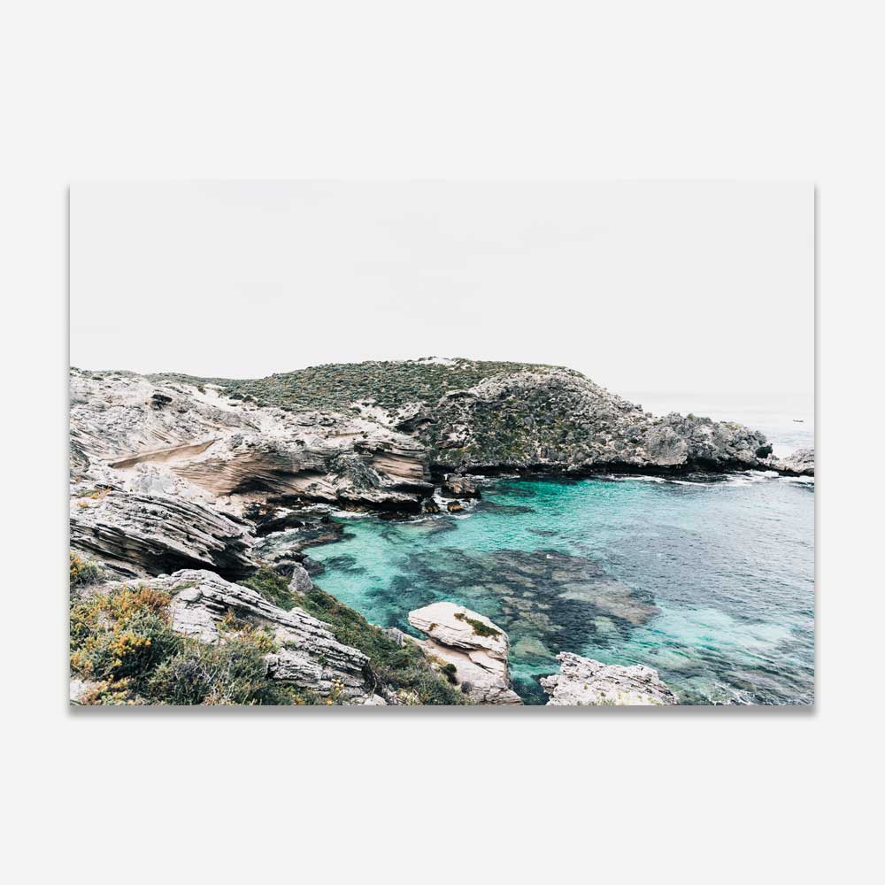Serene Coastal Landscape with Turquoise Waters and Rocky Shoreline Oil Painting