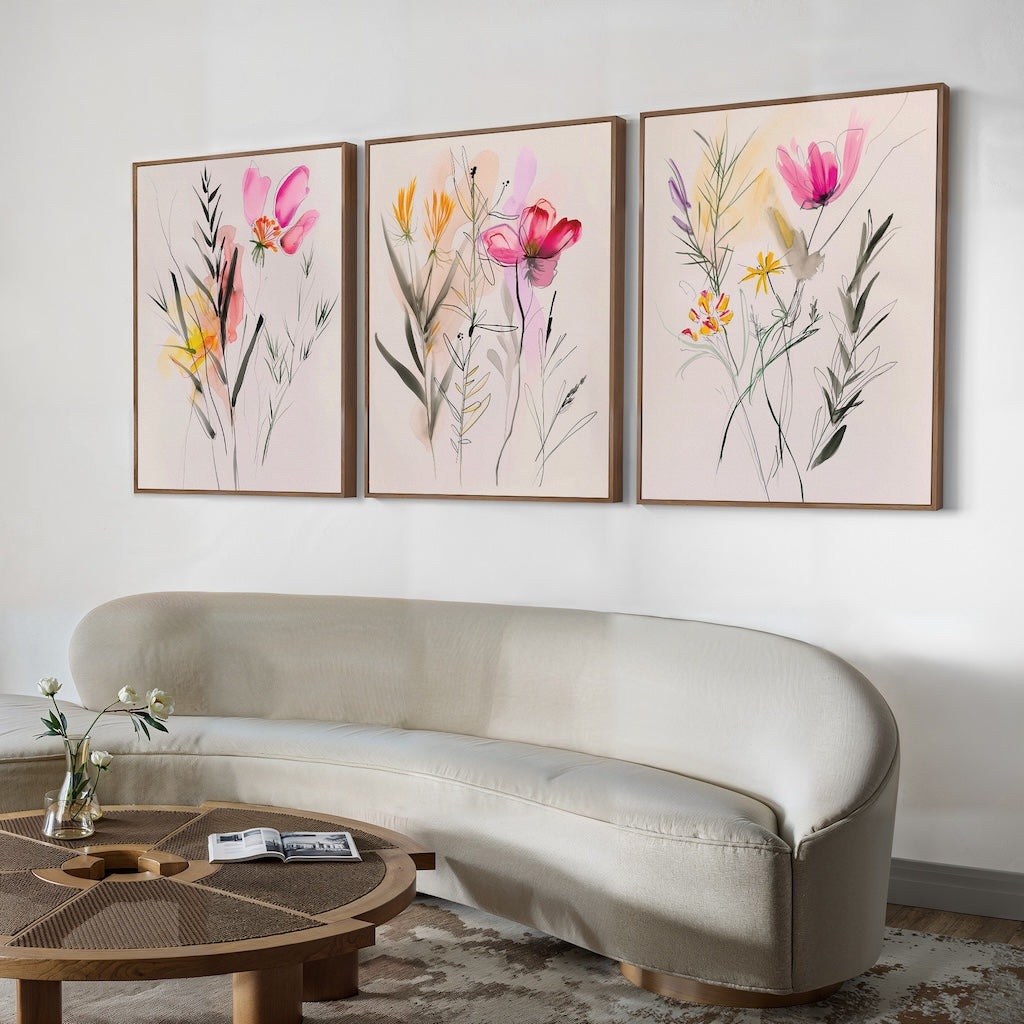 Vibrant Floral Triptych Oil Paintings for Elegant Home Décor