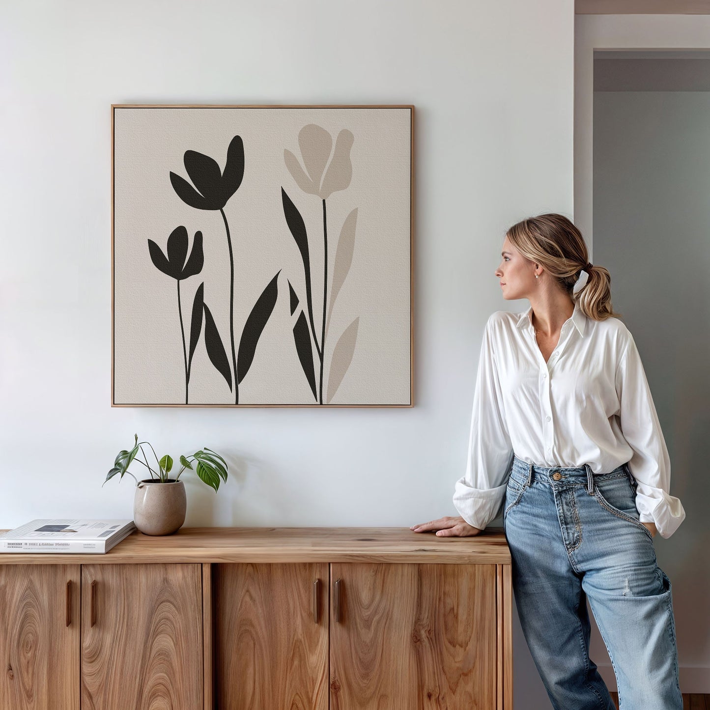 Minimalist Floral Canvas Art | Modern Oil Painting for Home Decor