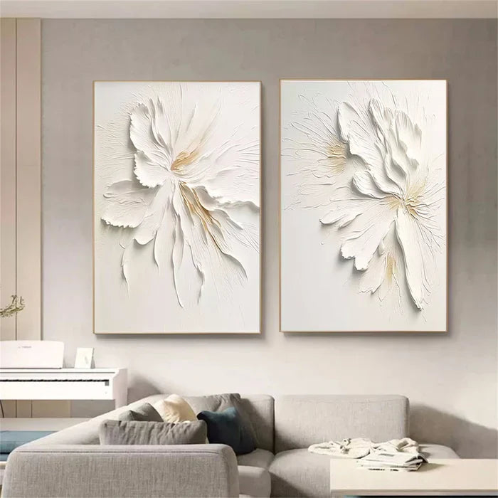 Elegant 3D Floral Canvas Art Set - Textured Flower Wall Decor for Home Decor