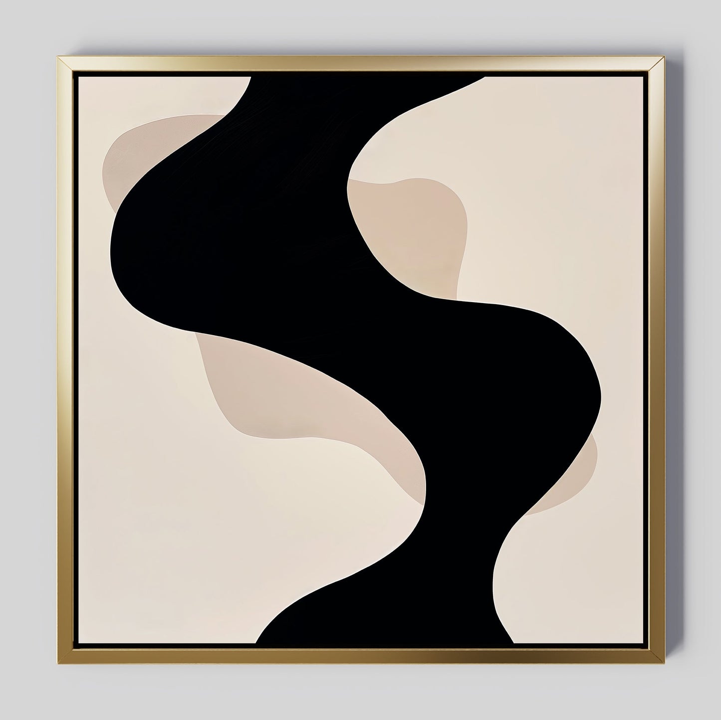 Black and Beige Abstract Oil Painting for Modern Home Decor