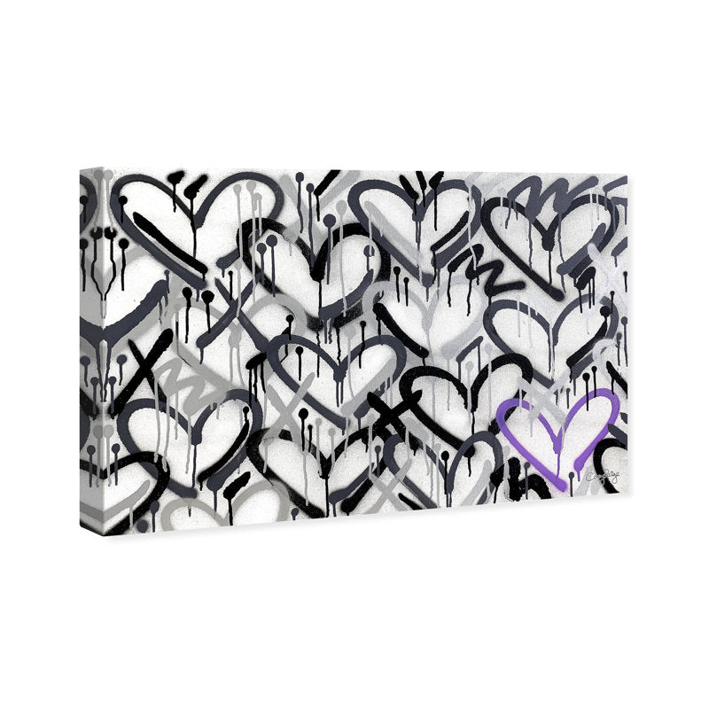 Modern Heart Art - Abstract Oil Painting in Grays with Purple Accent