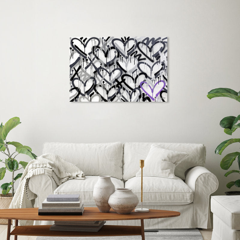 Modern Heart Art - Abstract Oil Painting in Grays with Purple Accent
