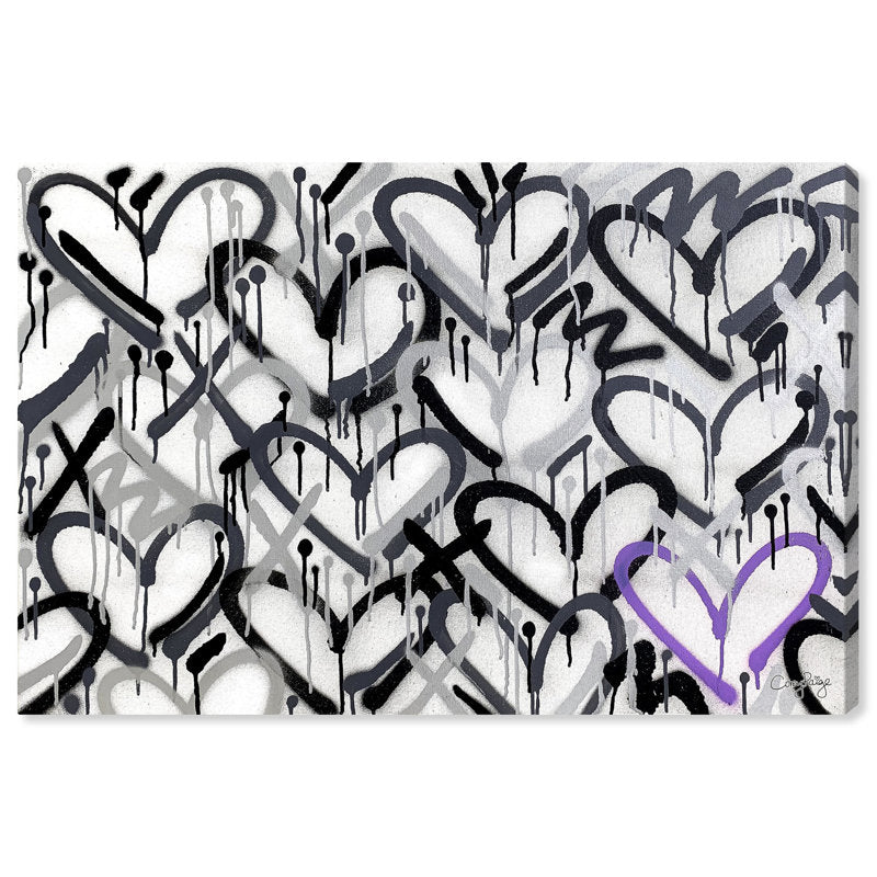 Modern Heart Art - Abstract Oil Painting in Grays with Purple Accent
